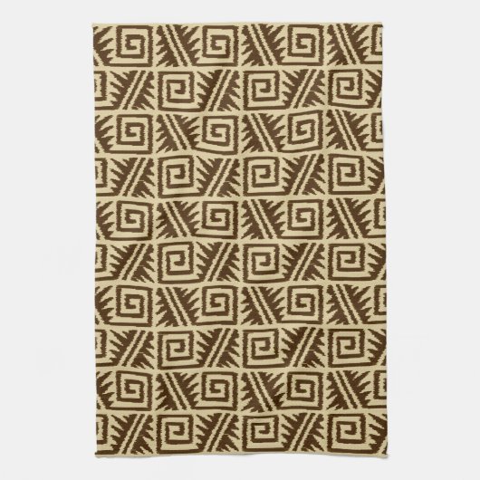 Ikat Aztec Pattern - Dark Brown and Tan Theedoek (Verticaal)