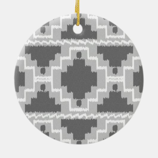 Ikat Aztec Pattern - Donkere en lichte grijs / gri Keramisch Ornament (Achterkant)