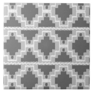 Ikat Aztec Pattern - Donkere en lichte grijs / gri Tegeltje