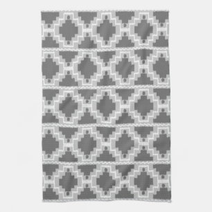 Ikat Aztec Pattern - Donkere en lichte grijs / gri Theedoek
