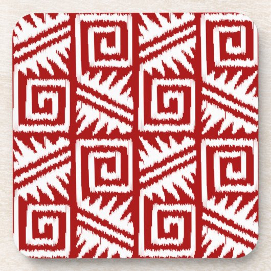 Ikat Aztec Pattern - Donkerrood en wit Bier Onderzetter (Voorkant)