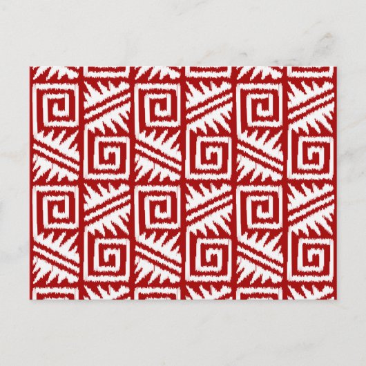 Ikat Aztec Pattern - Donkerrood en wit Briefkaart (Voorkant)