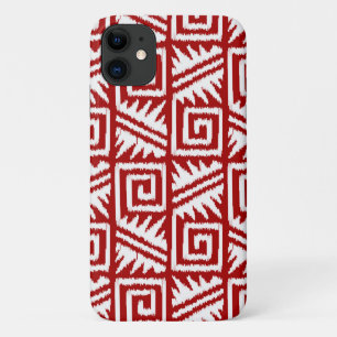 Ikat Aztec Pattern - Donkerrood en wit iPhone 11 Hoesje