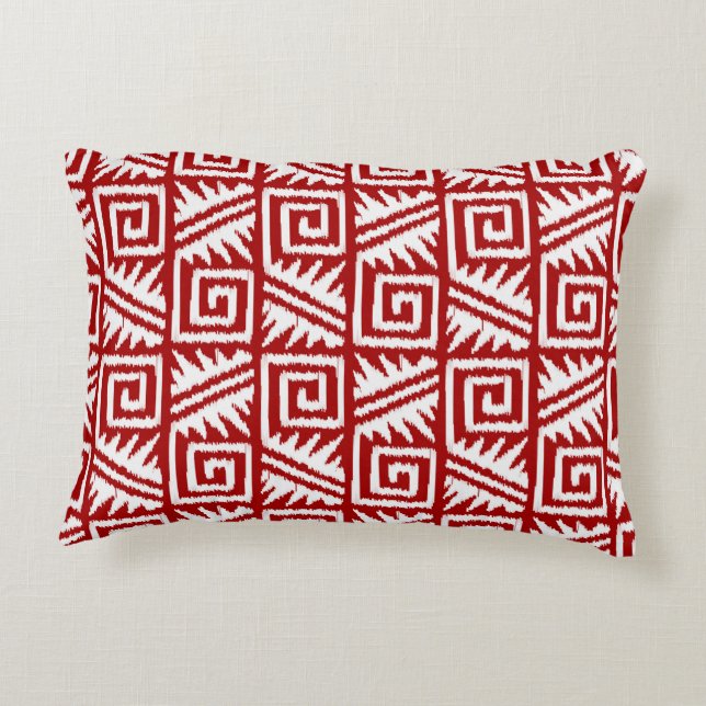 Ikat Aztec Pattern - Donkerrood en wit Decoratief Kussen (Achterkant)