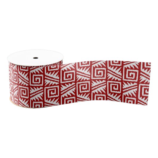Ikat Aztec Pattern - Donkerrood en wit Grosgrain Lint (Spoel)