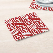 Ikat Aztec Pattern - Donkerrood en wit Kartonnen Onderzetters (Schuin)