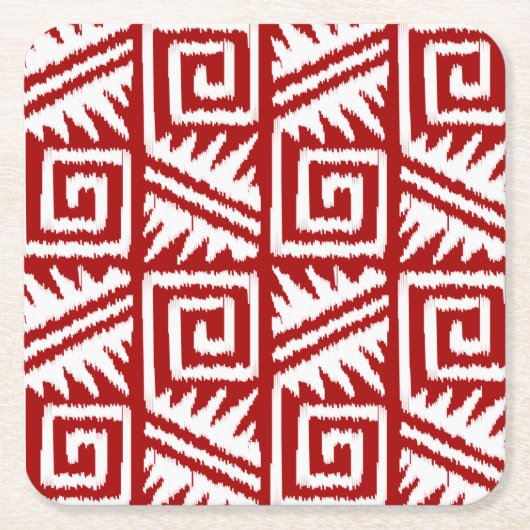 Ikat Aztec Pattern - Donkerrood en wit Kartonnen Onderzetters (Voorkant)