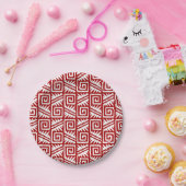 Ikat Aztec Pattern - Donkerrood en wit Papieren Bordje (Feest)