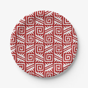 Ikat Aztec Pattern - Donkerrood en wit Papieren Bordje