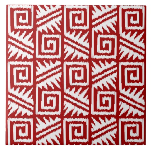 Ikat Aztec Pattern - Donkerrood en wit Tegeltje (Voorkant)