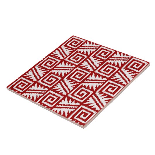 Ikat Aztec Pattern - Donkerrood en wit Tegeltje (Zijkant)