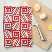 Ikat Aztec Pattern - Donkerrood en wit Theedoek (Quarter Fold)