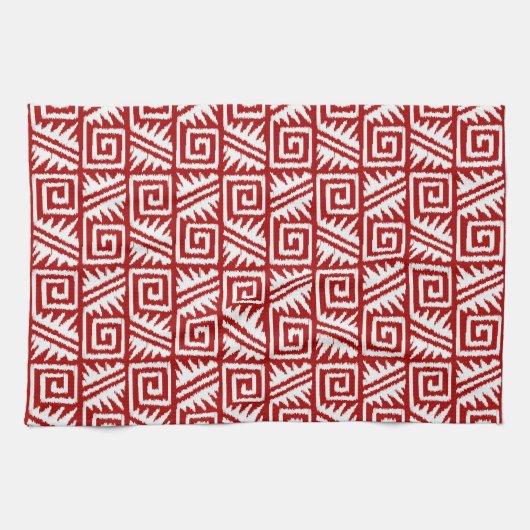 Ikat Aztec Pattern - Donkerrood en wit Theedoek (Horizontaal)