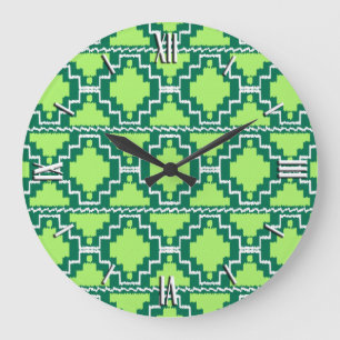 Ikat Aztec Pattern - Forest and Lime Green Grote Klok