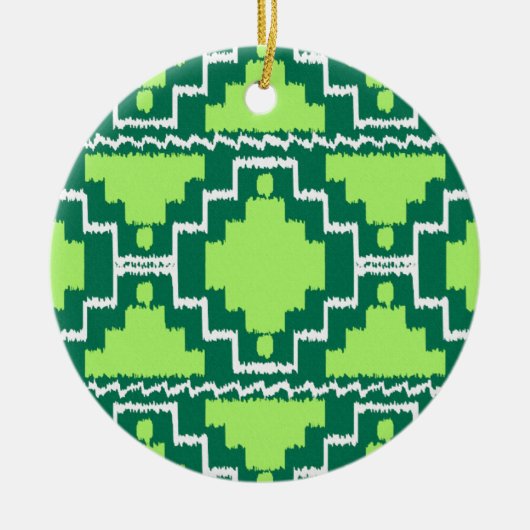 Ikat Aztec Pattern - Forest and Lime Green Keramisch Ornament (Voorkant)