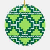 Ikat Aztec Pattern - Forest and Lime Green Keramisch Ornament (Achterkant)