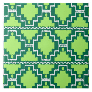 Ikat Aztec Pattern - Forest and Lime Green Tegeltje