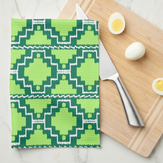 Ikat Aztec Pattern - Forest and Lime Green Theedoek (Quarter Fold)