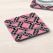 Ikat Aztec Pattern - Fuchsia Pink, Black en White Bier Onderzetter (Linkerzijde)