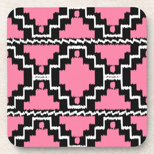 Ikat Aztec Pattern - Fuchsia Pink, Black en White Bier Onderzetter (Voorkant)