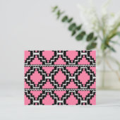 Ikat Aztec Pattern - Fuchsia Pink, Black en White Briefkaart (Staand voorkant)