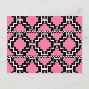 Ikat Aztec Pattern - Fuchsia Pink, Black en White Briefkaart