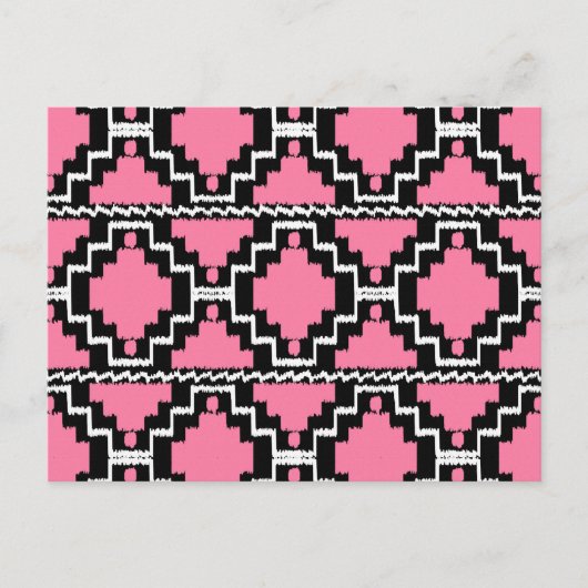 Ikat Aztec Pattern - Fuchsia Pink, Black en White Briefkaart (Voorkant)