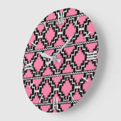 Ikat Aztec Pattern - Fuchsia Pink, Black en White Grote Klok (Hoek)
