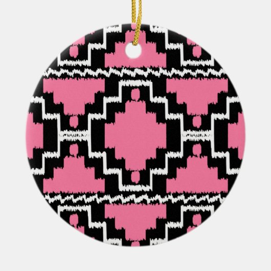 Ikat Aztec Pattern - Fuchsia Pink, Black en White Keramisch Ornament (Voorkant)