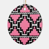 Ikat Aztec Pattern - Fuchsia Pink, Black en White Keramisch Ornament (Links)
