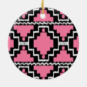 Ikat Aztec Pattern - Fuchsia Pink, Black en White Keramisch Ornament (Achterkant)
