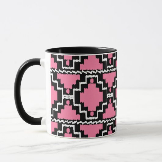 Ikat Aztec Pattern - Fuchsia Pink, Black en White Mok (Links)