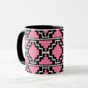 Ikat Aztec Pattern - Fuchsia Pink, Black en White Mok