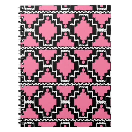 Ikat Aztec Pattern - Fuchsia Pink, Black en White Notitieboek (Voorkant)