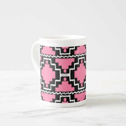 Ikat Aztec Pattern - Fuchsia Pink, Black en White Porselein Kop (Links)