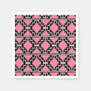 Ikat Aztec Pattern - Fuchsia Pink, Black en White Servetten