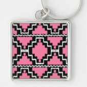 Ikat Aztec Pattern - Fuchsia Pink, Black en White Sleutelhanger (Voorkant)