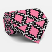 Ikat Aztec Pattern - Fuchsia Pink, Black en White Stropdas (Opgerold)