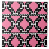 Ikat Aztec Pattern - Fuchsia Pink, Black en White Tegeltje (Voorkant)