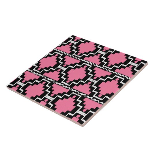 Ikat Aztec Pattern - Fuchsia Pink, Black en White Tegeltje (Zijkant)