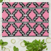 Ikat Aztec Pattern - Fuchsia Pink, Black en White Theedoek (Gevouwen)