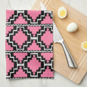 Ikat Aztec Pattern - Fuchsia Pink, Black en White Theedoek (Quarter Fold)