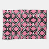 Ikat Aztec Pattern - Fuchsia Pink, Black en White Theedoek (Horizontaal)