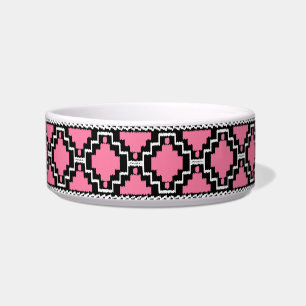 Ikat Aztec Pattern - Fuchsia Pink, Black en White Voerbakje