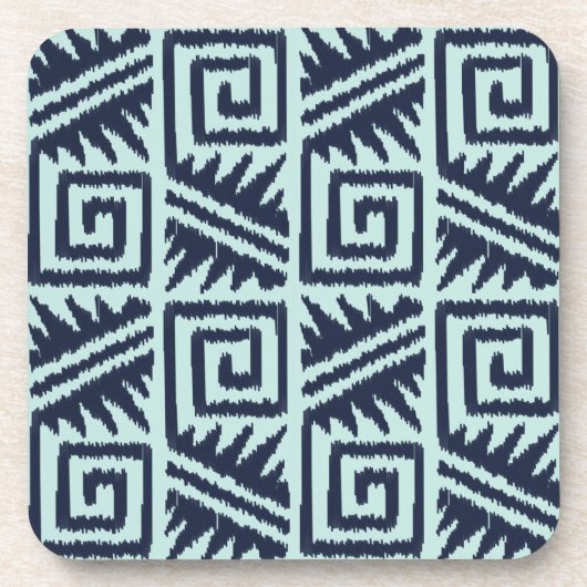 Ikat Aztec Pattern - Indigo and Light Blue Bier Onderzetter (Voorkant)