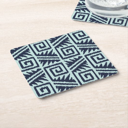 Ikat Aztec Pattern - Indigo and Light Blue Kartonnen Onderzetters (Schuin)