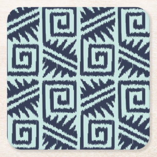 Ikat Aztec Pattern - Indigo and Light Blue Kartonnen Onderzetters