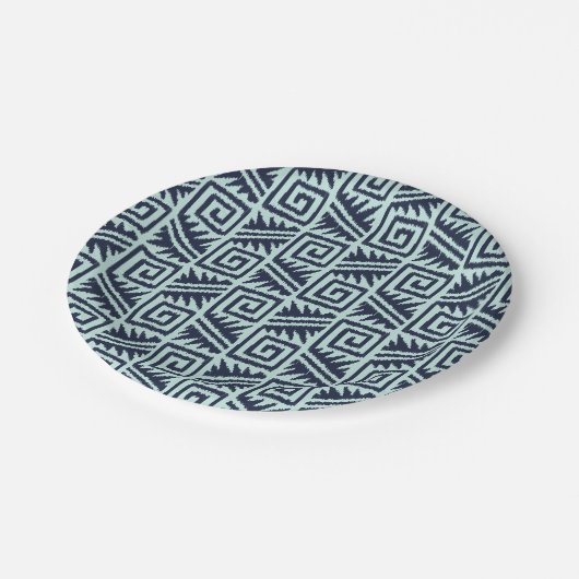 Ikat Aztec Pattern - Indigo and Light Blue Papieren Bordje (Gekanteld)