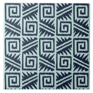 Ikat Aztec Pattern - Indigo and Light Blue Tegeltje