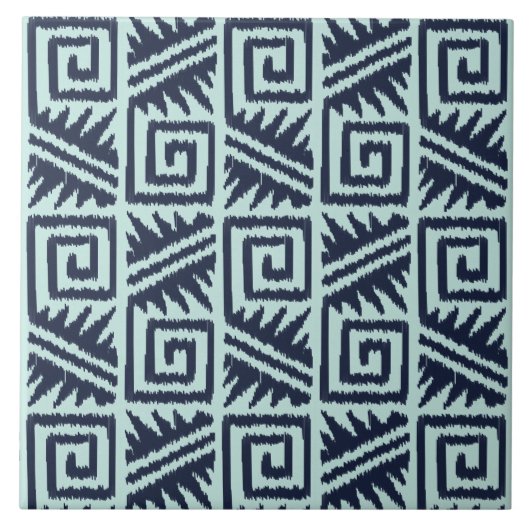 Ikat Aztec Pattern - Indigo and Light Blue Tegeltje (Voorkant)